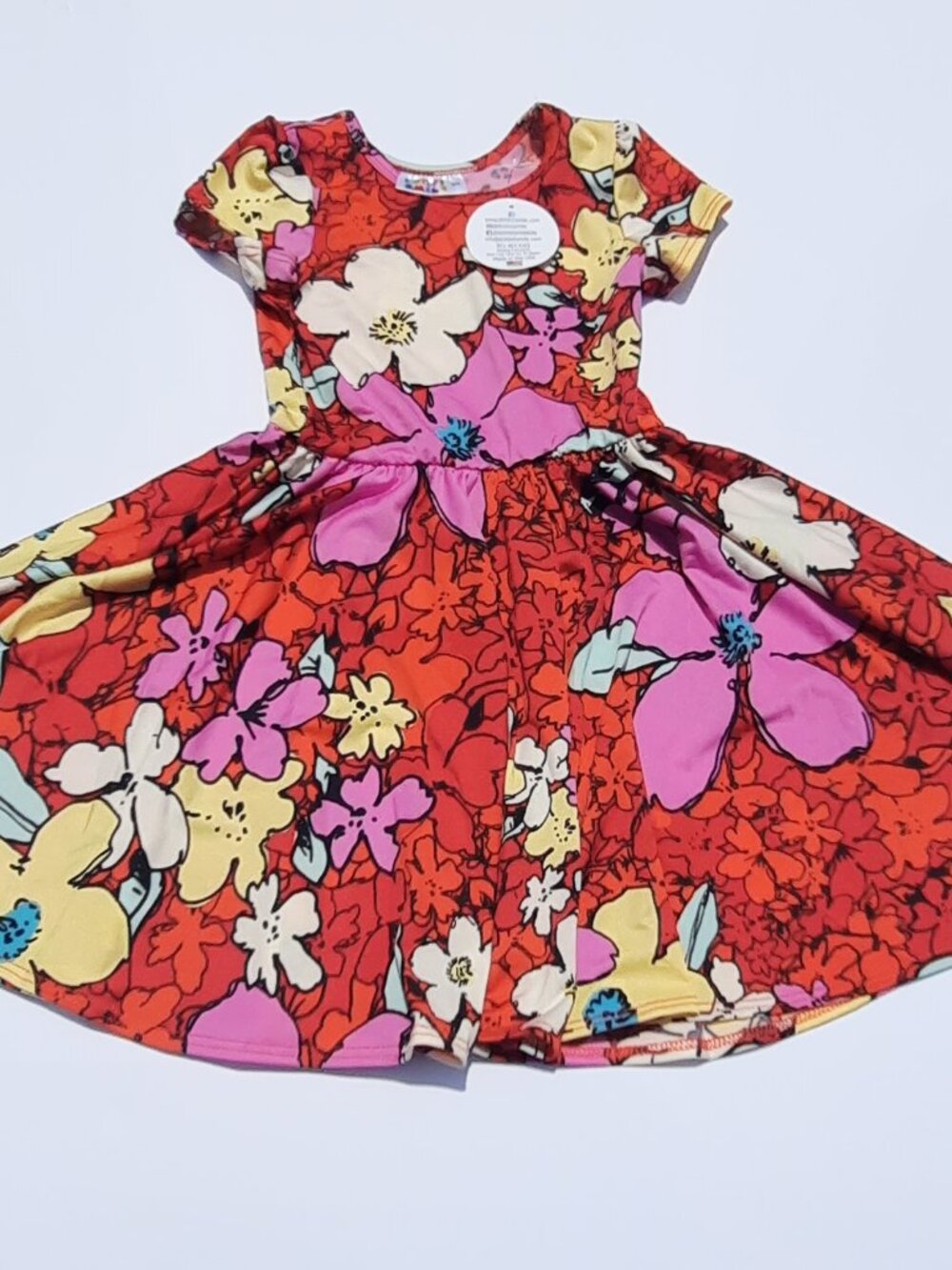 Dot Dot Smile Twirl Dress Girls 3/4 Floral Print Cap Sleeve